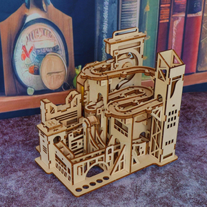 Modèle de château <span class=keywords><strong>en</strong></span> <span class=keywords><strong>bois</strong></span> à <span class=keywords><strong>construire</strong></span> soi-même, circuit de billes découpé au laser 3D, labyrinthe de billes à assembler, kit de construction mécanique de circuit de billes - Product Image 1
