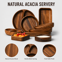 Plateau de service ovale en bois d'acacia à double compartiment, 21 cm, pour salade, fruits, en-cas, vaisselle japonaise en bois massif
