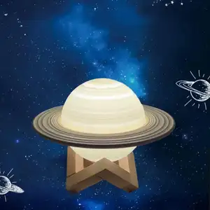 Great new kids home decoration color adjustable wooden base 3d star moon saturn lamp for room