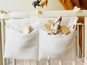 Multifunktionale Babybett-Organizer-Tasche: Spielzeug- & Windeltasche für Neugeborene, Tragbare Aufbewahrung aus Baumwolle für das Bettkopfteil - Product Image 4