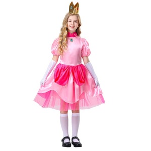 Ensemble de robe de princesse Peach pour enfants avec couronne et gants pour fête d'Halloween, spectacle sur scène, printemps 2025 - Product Image 1