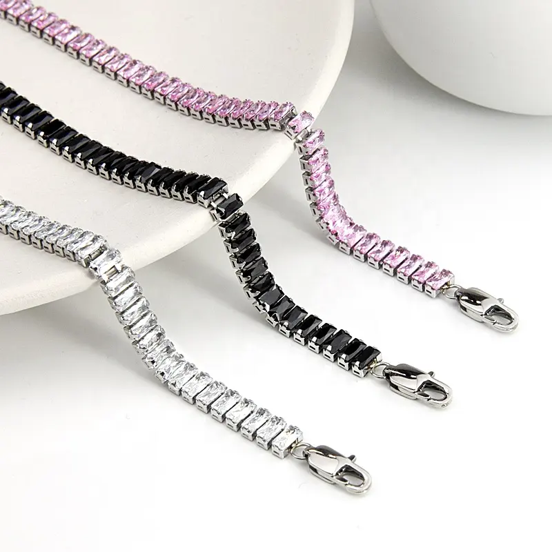 Wholesale Iced Out Cubic Zirconia Chain Jewelry CZ Diamond Baguette Tennis Chain Bracelet