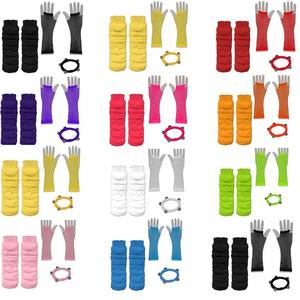 Ensemble de fête des années 1980 Costumes de vacances jouer accessoires <span class=keywords><strong>Photo</strong></span> gants résille colorés Bracelet genouillères cheveux cravate ensemble 80s gants résille - Product Image 1