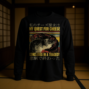 Ma quête du fromage se termine dans une tragédie, t-shirt à manches longues rétro japonais Rat, taille S - Product Image 3