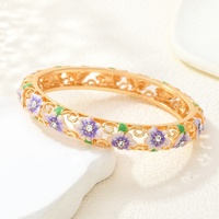 Gelang Manset Bunga Berlapis Emas Trendy dari Paduan Seng dengan Pola Bunga Berwarna-warni, Aksesori Perhiasan Fashion untuk Wanita, Hadiah Ulang Tahun
