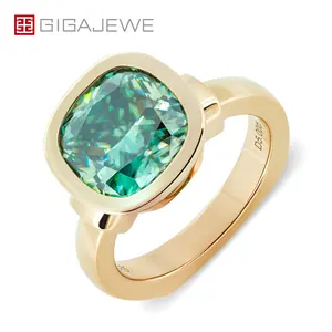 GIGAJEWE New Arrivals 18K Real Yellow Round Cut 1ct 6.5mm Wedding Cyan blau grün Colored Moissanite Gold Rings