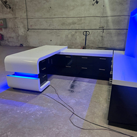 Photos de table de bureau moderne en forme de L Mobilier de cuisson Bureau de direction avec lumière LED
