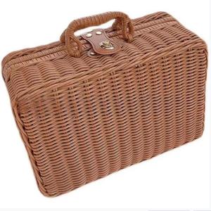 Panier de pique-nique en rotin, panier de rangement avec couvercle, contenants avec couvercles, cubes de rangement avec couvercle, panier tissé - Product Image 1