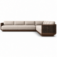 Canapé d'extérieur modulable en L, canapé d'angle pour patio, structure en bois massif, panneaux latéraux en corde, mobilier de salon pour jardin, terrasse, cour