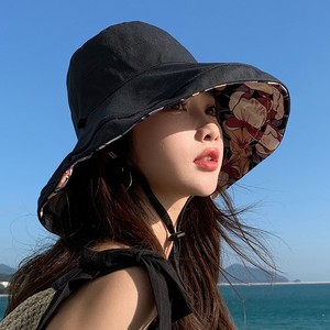 Reversible Floral Bucket Hat For Women Summer Wide Brim Cotton Linen Sun Protection UV Protection Hat - Product Image 3