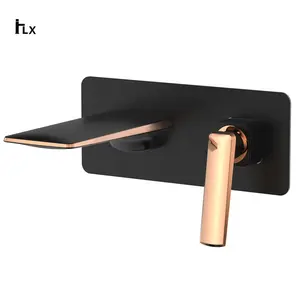 High Quality Two Handle Gold Black 304 Stainless Steel Brushed Water Tap Hidden Wall Mounted Concealed Basin Bathroom Faucet