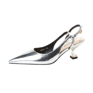 2888-1 Escarpins à bout pointu et bride arrière, talon haut, en cuir véritable, tendance mode, chaussures pour femmes - Product Image 5