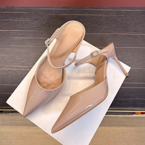 Zapatos de tacón alto negros con suela roja, estilo slip-on, para mujer, nuevo estilo 2026, sexys, de vestir, de tacón de aguja, con punta y talón descubiertos, de una sola pieza. - Product Image 1