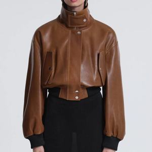 Chaqueta de Cuero Personalizable a la Moda para Mujer, Mangas Largas, Corte Corto, Abrigo de Invierno - Product Image 1