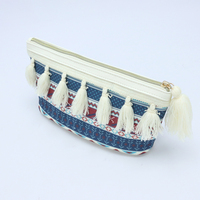 Tas Kosmetik Motif Etnik Bohemian dengan Ritsleting Rumbai, Dompet Kecil Kanvas, Organizer Makeup untuk Wanita, Pouch untuk Perjalanan, Dompet
