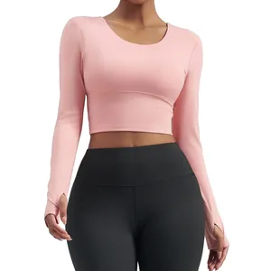 Top <span class=keywords><strong>de</strong></span> Yoga <span class=keywords><strong>de</strong></span> Manga Larga para Mujer, Personalizado, <span class=keywords><strong>de</strong></span> Nailon y Elastano, <span class=keywords><strong>de</strong></span> Secado Rápido, Ajuste Delgado, Espalda Cruzada, con Sujetador Incorporado, para Gimnasio, Yoga, Fitness y Entrenamiento - Product Image 5