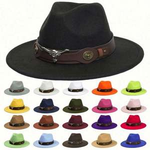 Sombrero de Fieltro de Invierno, Color Sólido, Estilo Fedora, Ala Ancha, Tela de Lana, Logotipo Personalizado para Mujer - Product Image 1