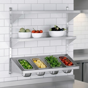 Étagère murale à trois niveaux pour bacs alimentaires en acier inoxydable, organisateur de cuisine avec étagères supérieures et inférieures pour bacs - Product Image 4