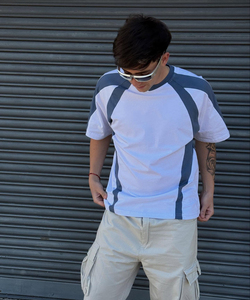 T-shirt à manches courtes col rond T-shirt patchwork homme T-shirt blanc <span class=keywords><strong>100</strong></span> pur coton - Product Image 1