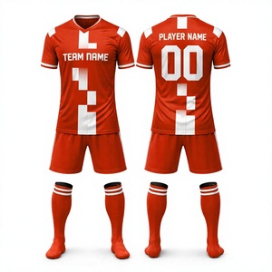 Maillot de football personnalisé rouge sublimé pour homme, col en V, manches courtes, ensemble uniforme avec nom d'équipe et numéro de joueur, polyester respirant - Product Image 1