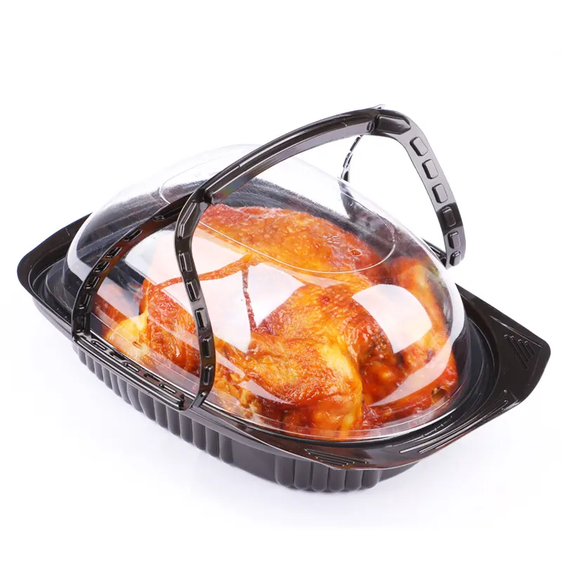 Tostador de pollo de plástico grande, contenedor de salida con tapa de cúpula antivaho, microondas