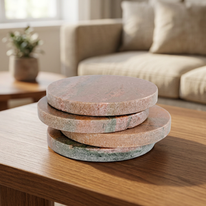 Elegante Juego de 4 Posavasos de Piedra de Mármol Natural Hechos a Mano con Excelente Artesanía para Hogar, Oficina y Comedor - Product Image 5
