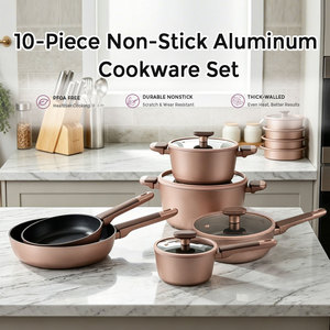 Ensemble de 10 casseroles en aluminium épais antiadhésif, revêtement sain sans PFOA, compatible avec toutes les cuisinières, ensemble complet de casseroles pour la famille - Product Image 1