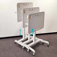 Bureau mobile moderne à colonne unique, pliable pneumatiquement, avec pieds en acier et aluminium, réglable en hauteur, support pour iPad et sac de rangement