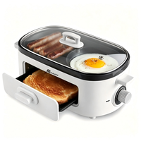 Anbolife Station de petit-déjeuner multifonction 3-en-1 : Grille-pain 2 fentes, Four grille-pain, Grille-sandwichs et Machine à œufs