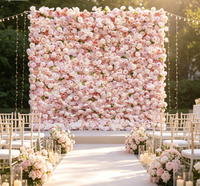 Mur floral 3D en tissu 5D avec roses roses simulées pour la décoration de mariage
