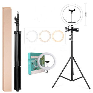 Anneau lumineux LED dimmable <span class=keywords><strong>12</strong></span> <span class=keywords><strong>pouces</strong></span> pour téléphone, avec pince à selfie et trépied de 2,1 m, best-seller 2023 - Product Image 1
