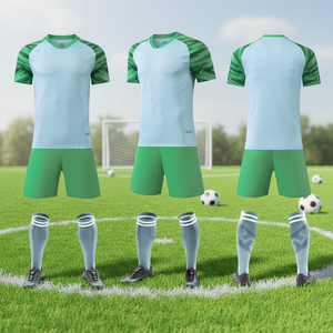 Maillots de football verts personnalisables avec logo, rayures, respirants, uniformes d'entraînement de football d'été, 100% polyester, évacuation de l'humidité - Product Image 2