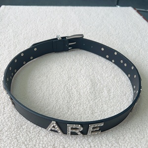 New Design Fashion Rhinestone Men <strong>Belt</strong> with Genuine Leather Custom Rhinestone Logo and Buckle Black and <strong>Red</strong> Color - Product Image 2