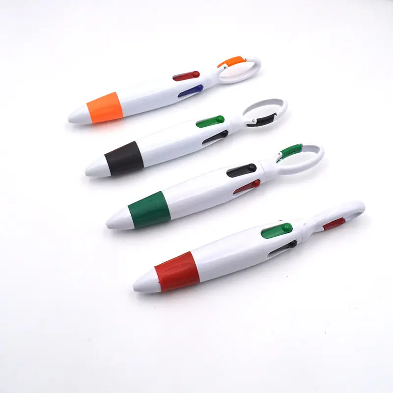 قلم حبر جاف ترويحي 4 في 1 متعدد الألوان 4 ألوان بحبر إعادة الملء مع طباعة شعار مخصص مع حبل