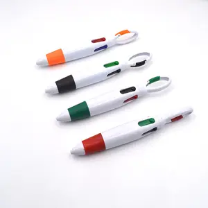 Low moq Promotional 4 In 1 Multi Colors 4 Colors refill ink Ballpoint Pen with custom logo printing With Lanyard