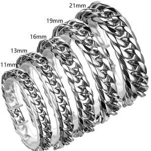 Pulsera de Cadena Franco de Acero Inoxidable Plateado de Múltiples Anchos 11/13/16/19/21mm, Brazalete Unisex Estilo Hip Hop, Joyería Urbana Europea - Product Image 5