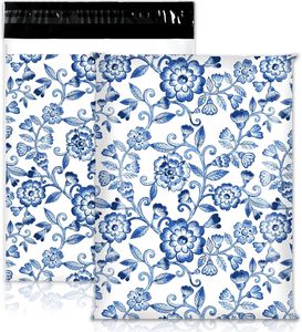 Blue <b>White</b> Floral Poly Mailers 10 x 13 Inch Vintage Flower <b>Envelope</b> Mailers Bulk Chinoiserie Self-Sealing Plastic - Product Image 1