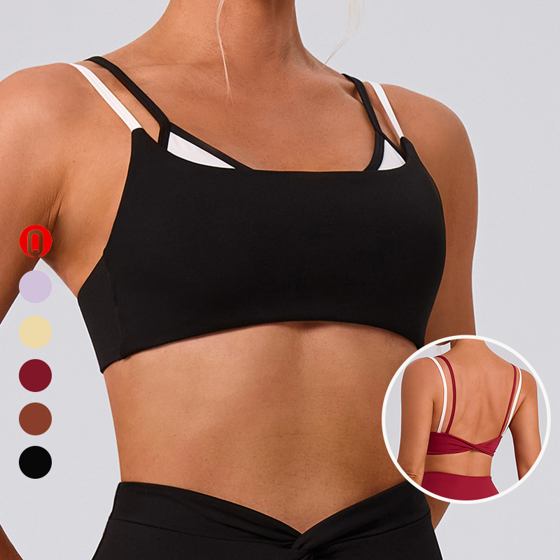 Fashion Women Double Layer Beauty Back Shockproof Training Yoga Crop Top Gym Wear High Support Fitness Workout Sports Bra