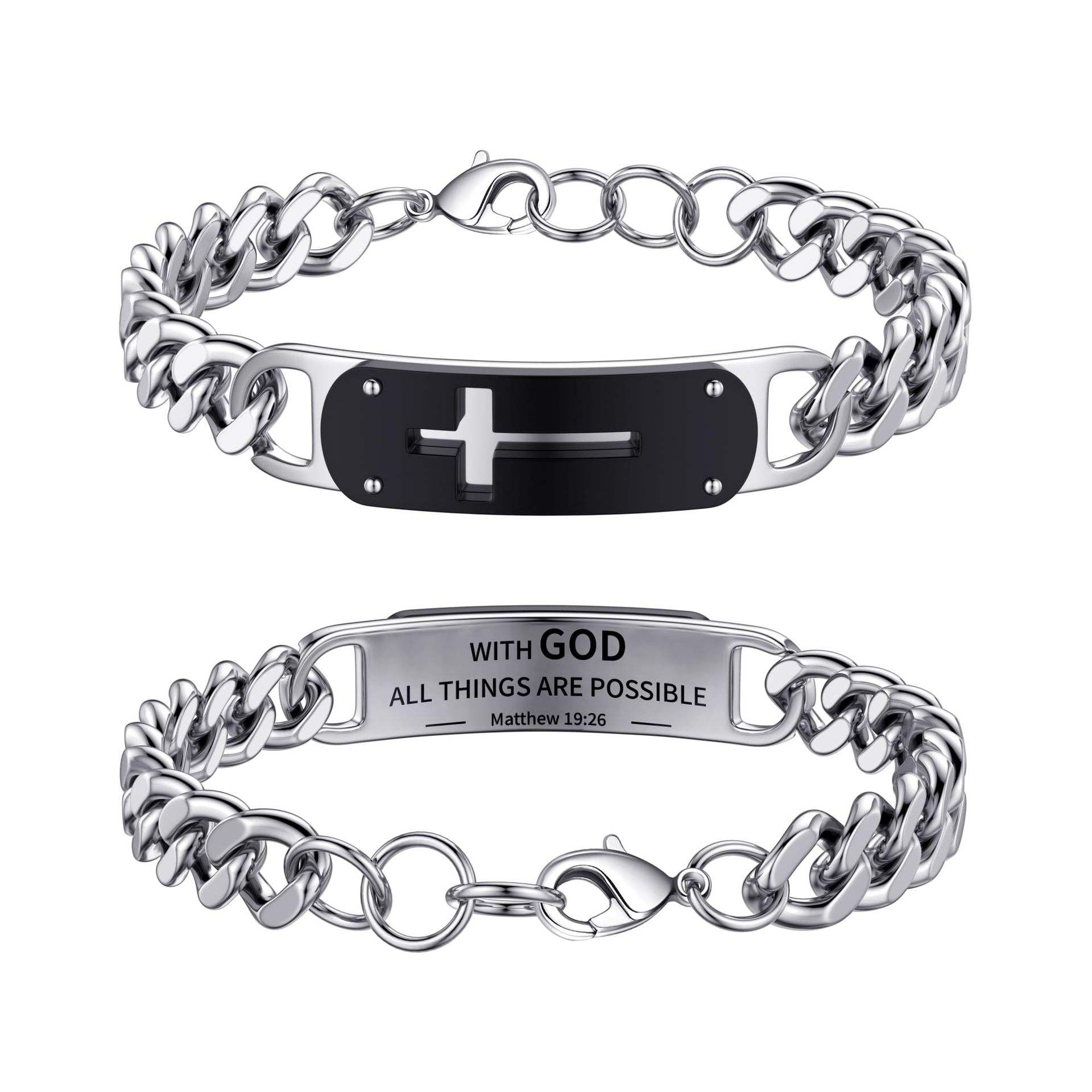 Matthe engraved curved cross bracelet