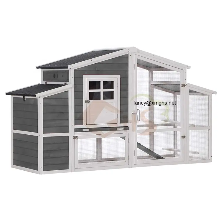 Small Wooden House Design Middle Size Gray And White Color Cedar Fir Wood Chicken Coop Small Animal Cage Pet House For Backyard Domestic Use Home Outdoor