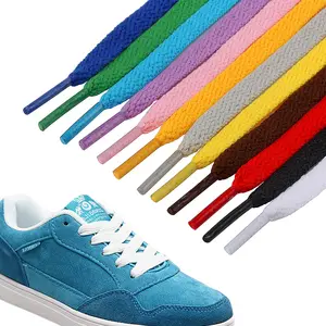Flat Shoelace 8mm Custom Colored Colorful Polyester Thick Flat Elastic Shoelaces For Sneaker Shoe Laces
