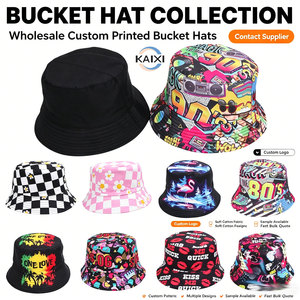 <strong>Funky</strong> Graphic Print Reversible <strong>Bucket</strong> <strong>Hat</strong> Double-Sided 90s Retro Style Cotton Fisherman Cap for Beach Travel Sun Shade - Product Image 1