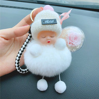 Nouveau sac de voiture coréen, pendentif moelleux, élégant, peluche, poupée bébé, porte-clés, porte-clés pour cadeau (KC151C)