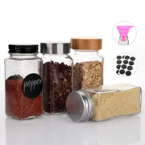 24 Pcs Square Kitchen 4oz 120ml Spice Storage Container Seasoning Pepper Glass Spice Jar With Shaker Metal Lids