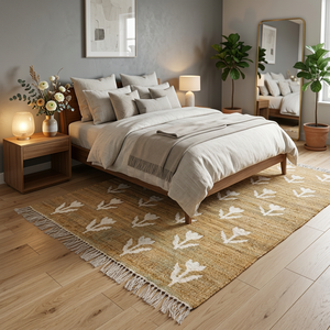 Tapis en jute à motif floral, rectangulaire, à poils ras, style bohème, antidérapant, pour chambre à coucher - Product Image 4