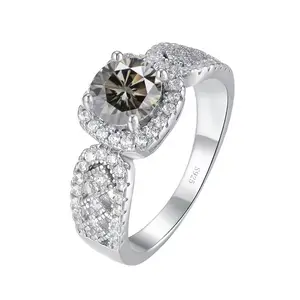 Fine Jewelry Rings 925 Silver with Grey Moissanite Diamond