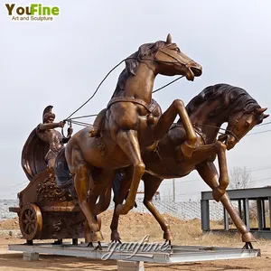 Caballo de latón de bronce fundido a precio de fábrica de alta calidad con estatuas de carro