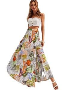 Trending <strong>Boho</strong> High Waist Maxi Long Tropical Print Wrap Knot Side <strong>Skirt</strong> With Belt for Ladies - Product Image 1