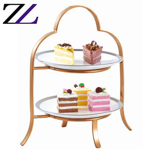 Platos colgantes para decoración de catering, bandeja de cerámica blanca redonda elegante de 3 niveles, soporte para pastel de mariposa de oro rosa - Product Image 2