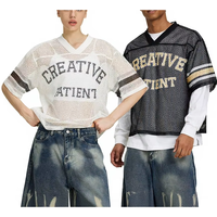 T-shirt en jersey respirant à col en V et coupe courte pour homme, motif lettres, style décontracté sportif d'été, coupe ample, haute qualité, style urbain